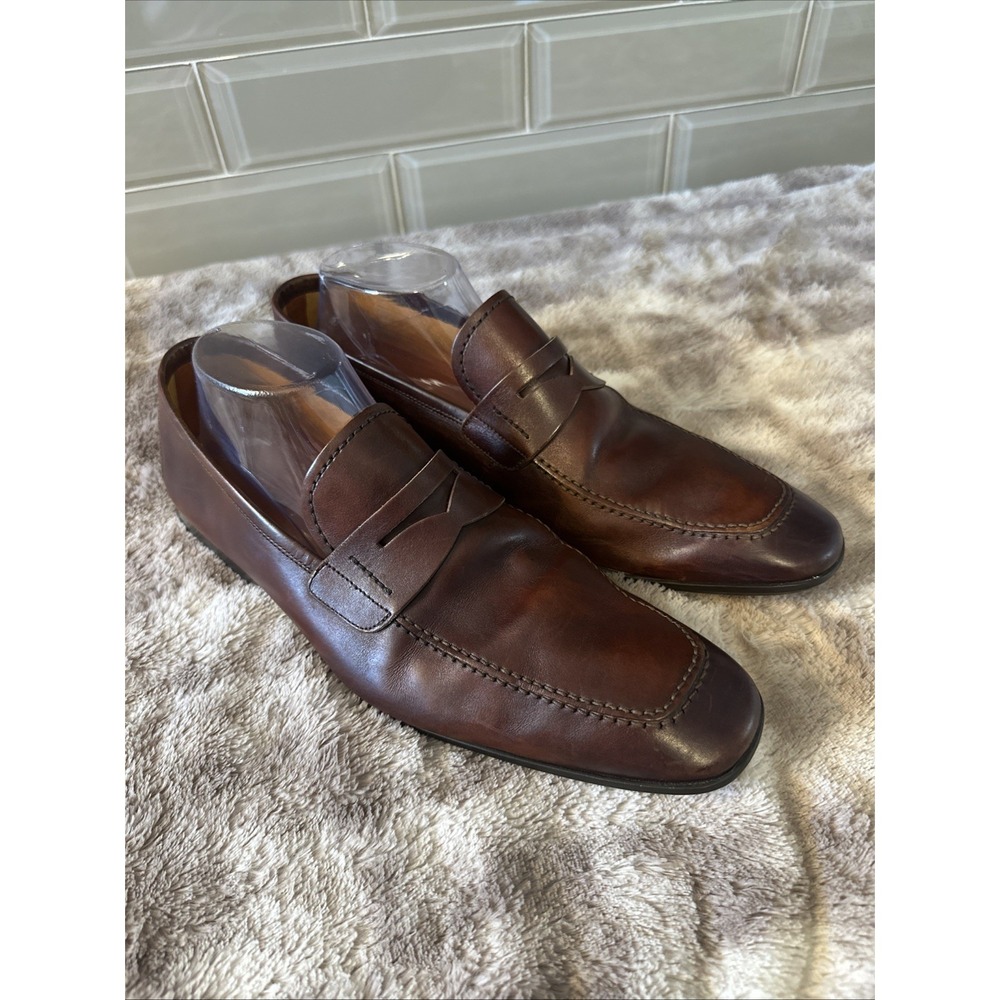 MAGNANNI Men's Sasso Leather Penny Loafers Cognac‎ Size 9M MSRP $525. - Picture 3 of 12